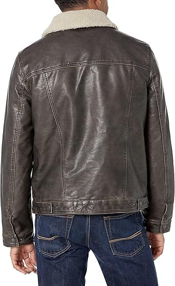 LEVI'S mens jacket L / Brown LEVI'S -  Buffed Cow Sherpa Trucker Faux Leather Jacket