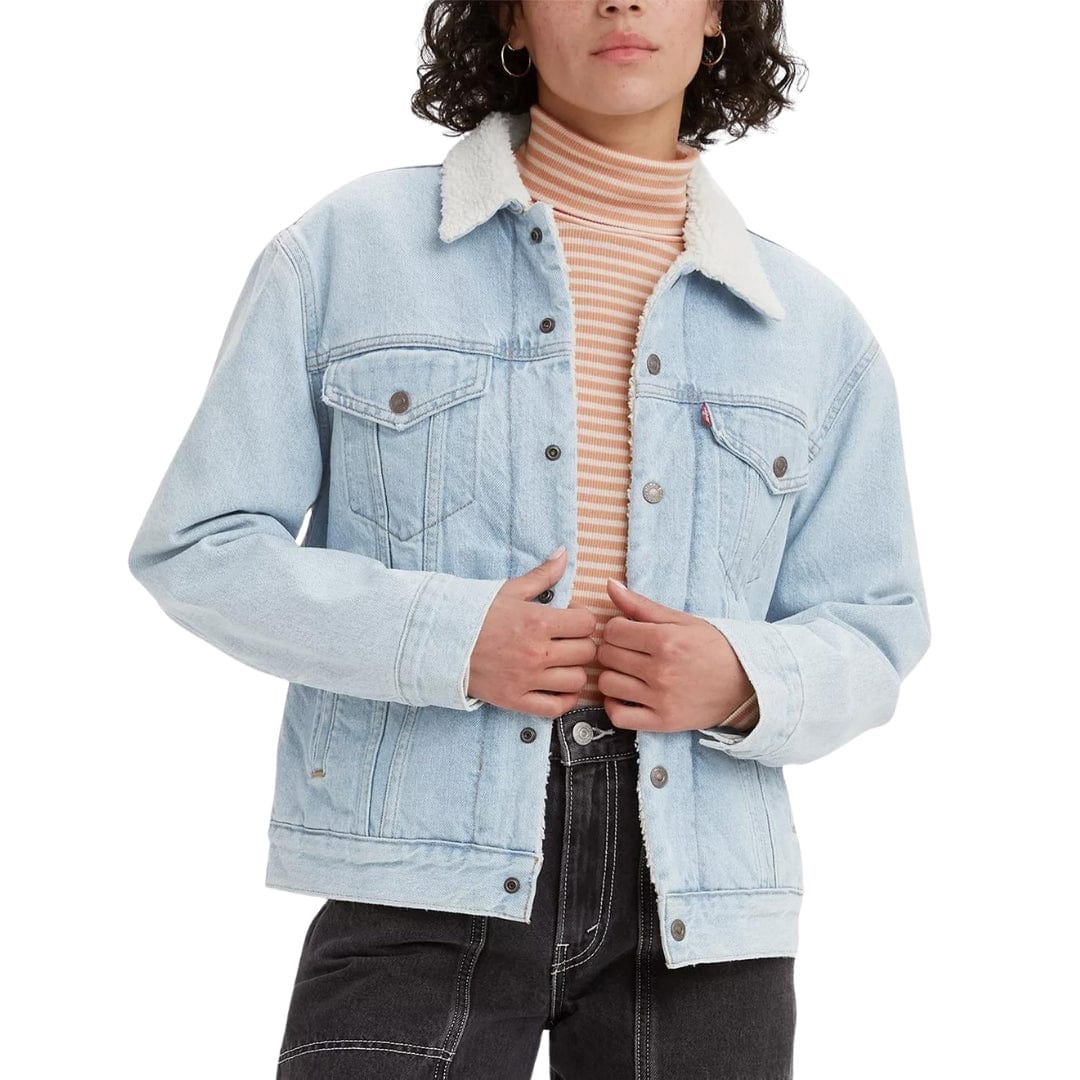 LEVI'S Womens Jackets L / Blue LEVI'S - Ex-Boyfriend Cotton Faux-Sherpa-Lined Trucker Jacket