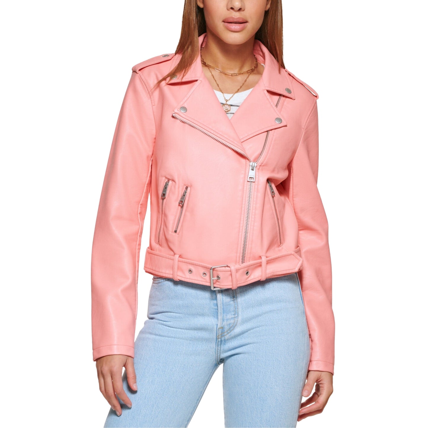 LEVI'S Womens Jackets L / Pink LEVI'S - Faux-Leather Moto Jacket