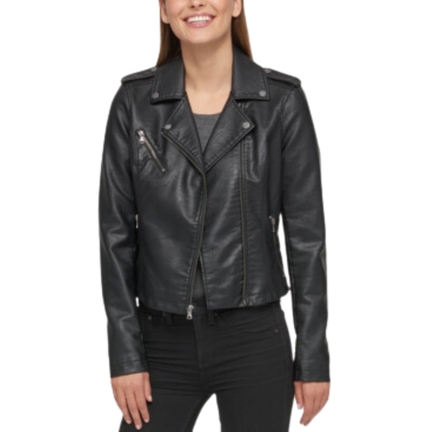 LEVI'S Womens Jackets S / Black Womens Jackets - Classic Asymmetrical Faux Leather Motorcycle Jacket