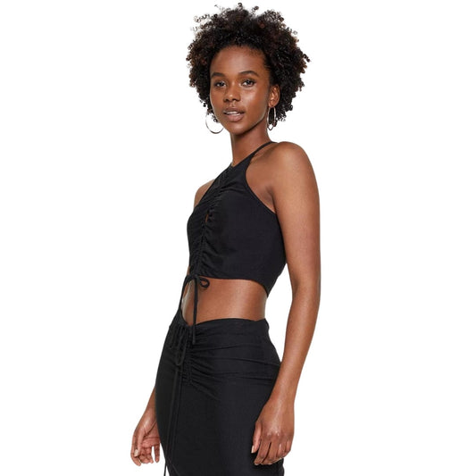 LEYDEN S / Black LEYDEN - Ruched Keyhole Halter Top