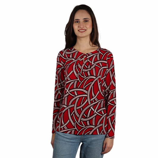 LIZ CLAIBORNE Womens Tops S / Multi-Color LIZ CLAIBORNE - Keyhole Neck Long Sleeve Blouse