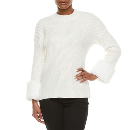 LIZ CLAIBORNE Womens Tops L / White LIZ CLAIBORNE -Mock Neck Long Sleeve Pullover Sweater