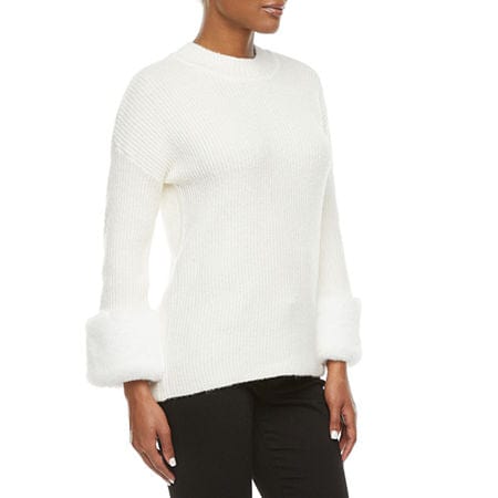 LIZ CLAIBORNE Womens Tops L / White LIZ CLAIBORNE -Mock Neck Long Sleeve Pullover Sweater