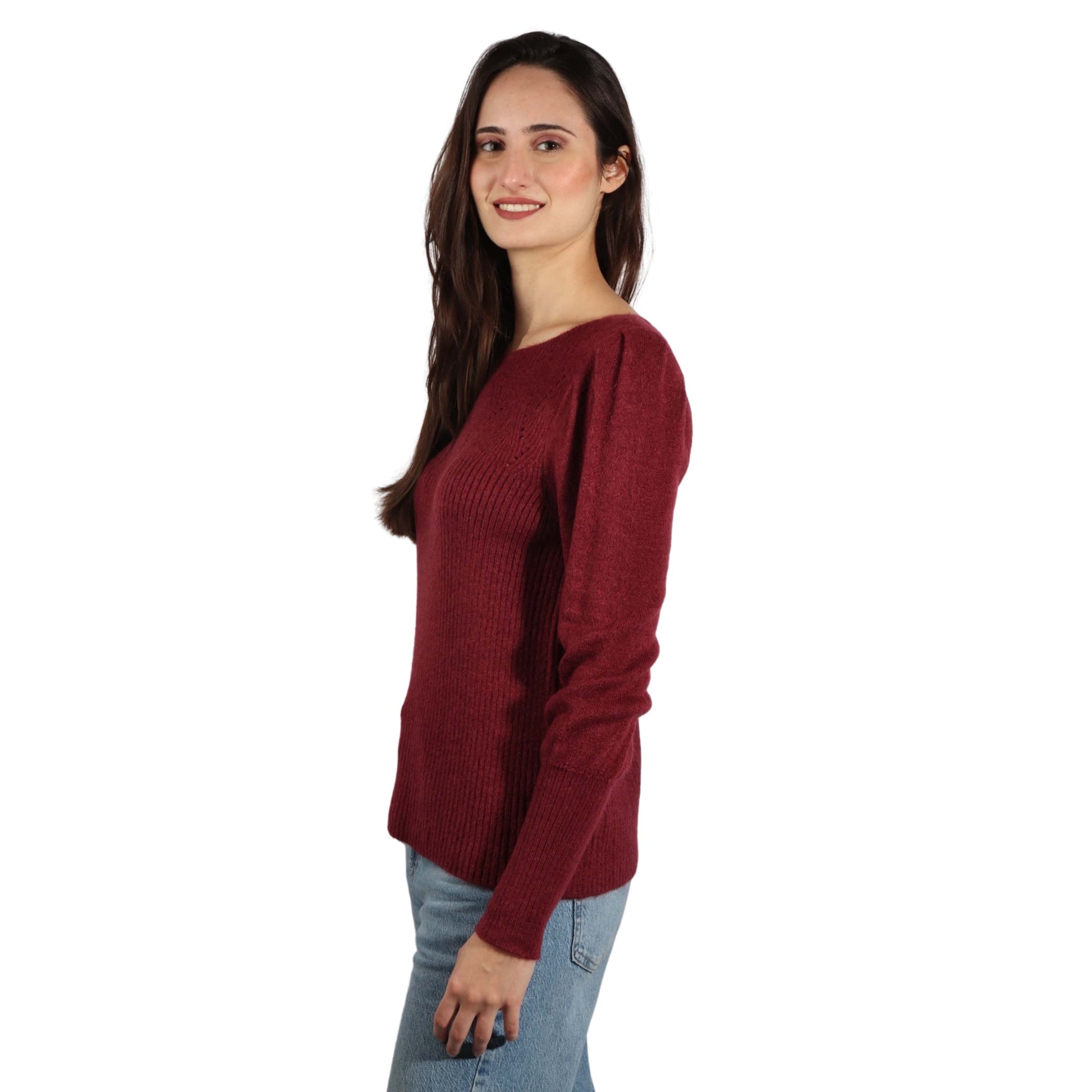 LIZ CLAIBORNE Womens Tops S / Burgundy LIZ CLAIBORNE -  Pullover Sweater Solid Ribbed Knit