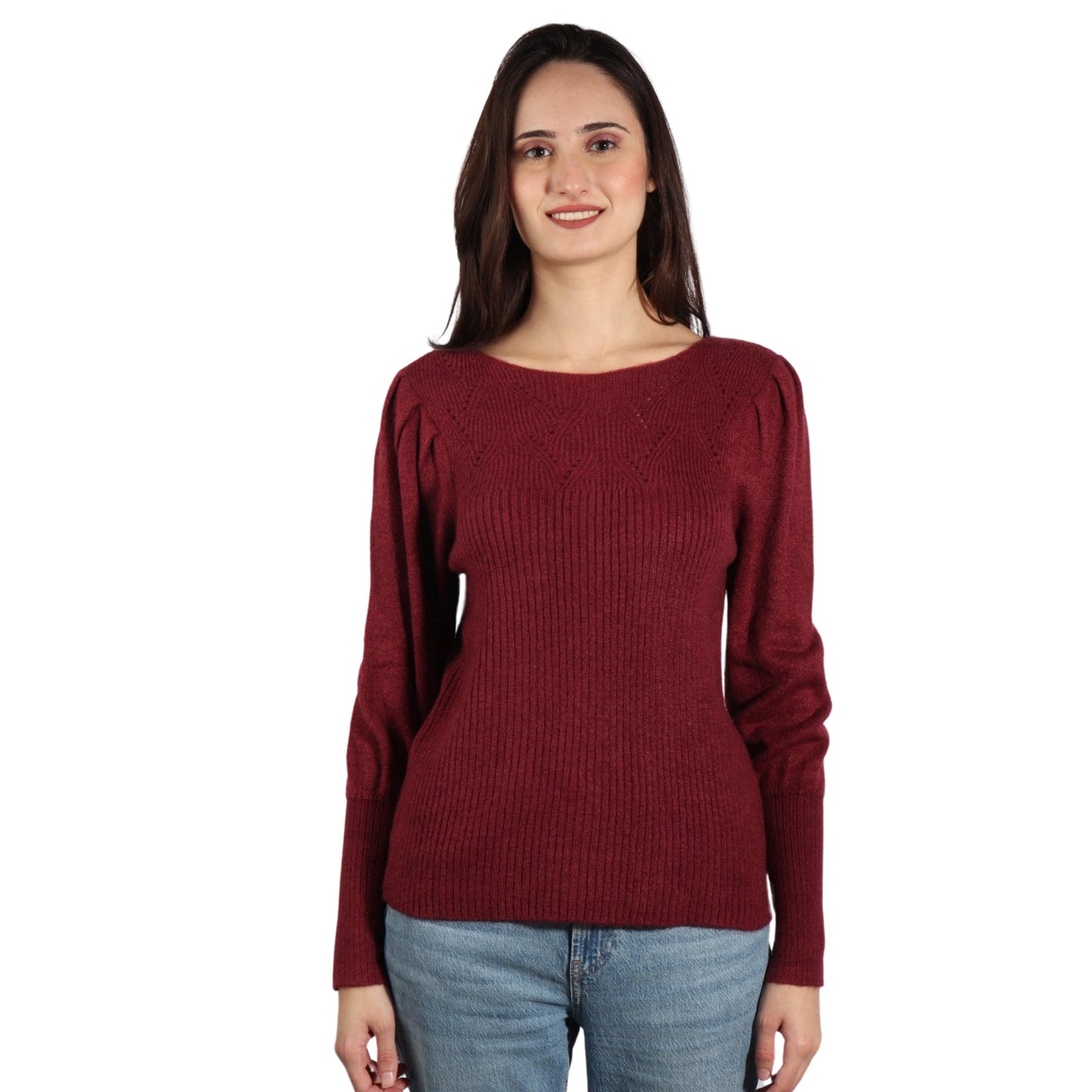 LIZ CLAIBORNE Womens Tops S / Burgundy LIZ CLAIBORNE -  Pullover Sweater Solid Ribbed Knit