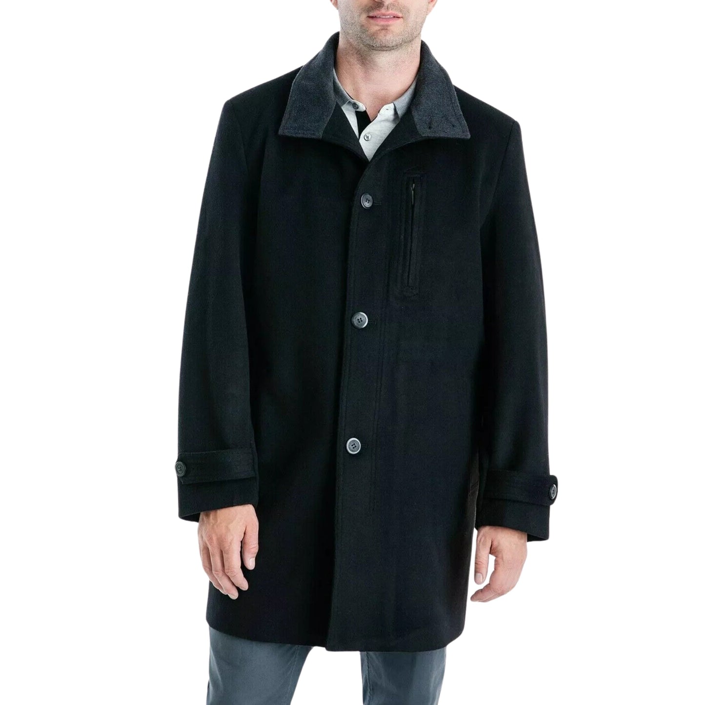 LONDON FOG Mens Jackets L / Black LONDON FOG - Coat Clark Classic-Fit Overcoat