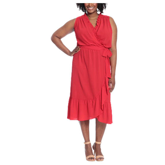 LONDON STYLE Womens Dress XL / Red LONDON STYLE - Plus Sleeveless MIDI Fit + Flare Dress