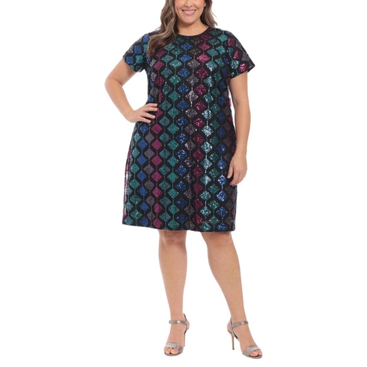LONDON TIMES Womens Dress XXL / Multi-Color LONDON TIMES - Sequined Knee Cocktail and Party Dress