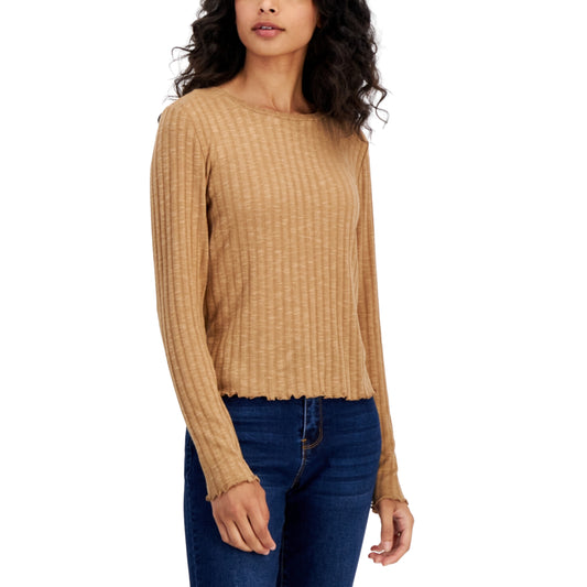 PLANET GOLD -  Lettuce-Trim Long-Sleeve Top