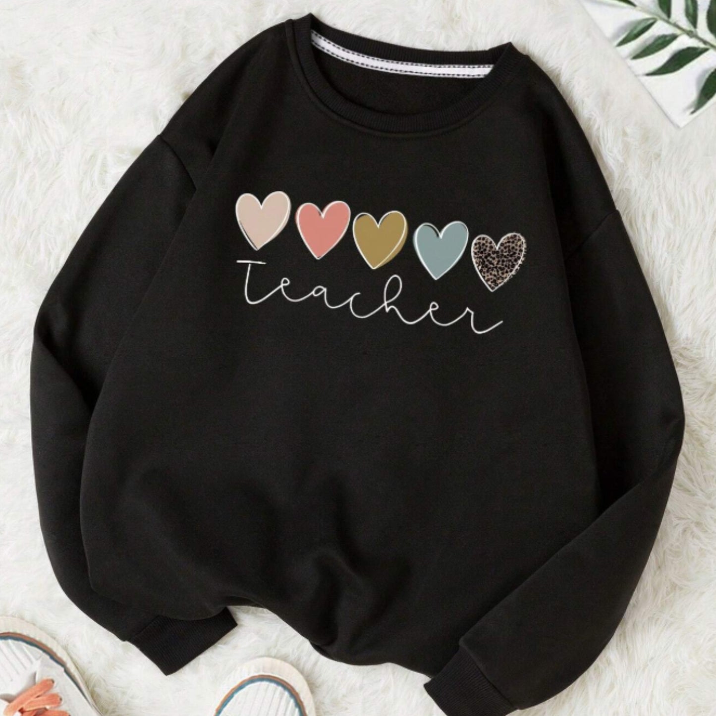 SHEIN  -  Heart & Letter Print Fleece Sweatshirt