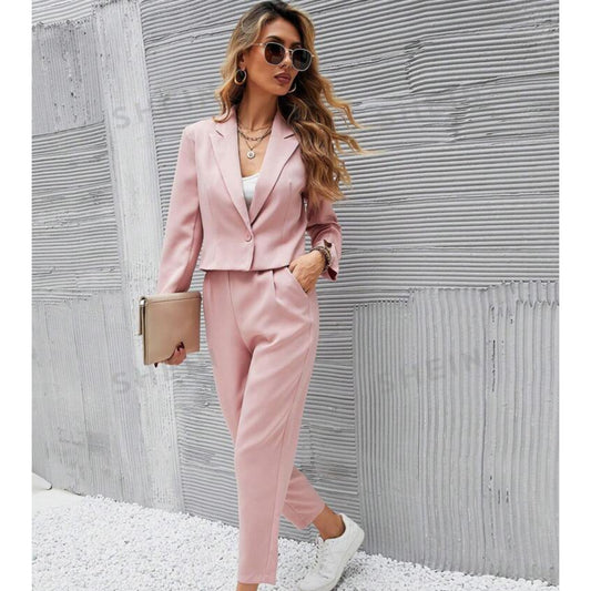 SHEIN - Short Blazer Jacket And Pleated Front Pocket Straight Leg Pants Suit