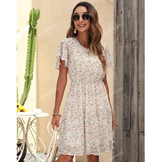 SHEIN - Daisy Print Butterfly Sleeve Dress