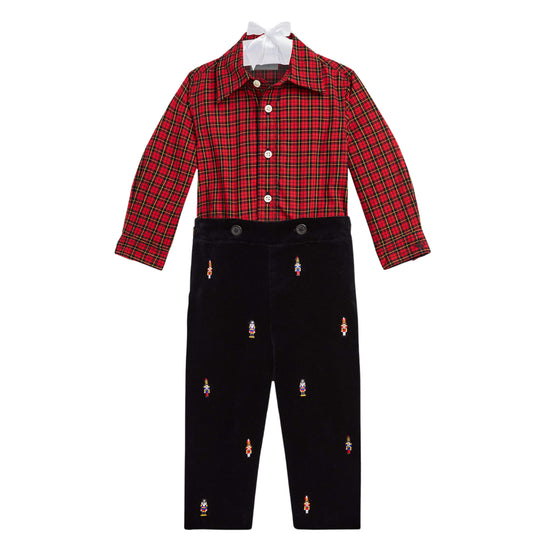 RALPH LAUREN - BABY - Plaid-Print Shirt & Embroidered Velvet Pants Set