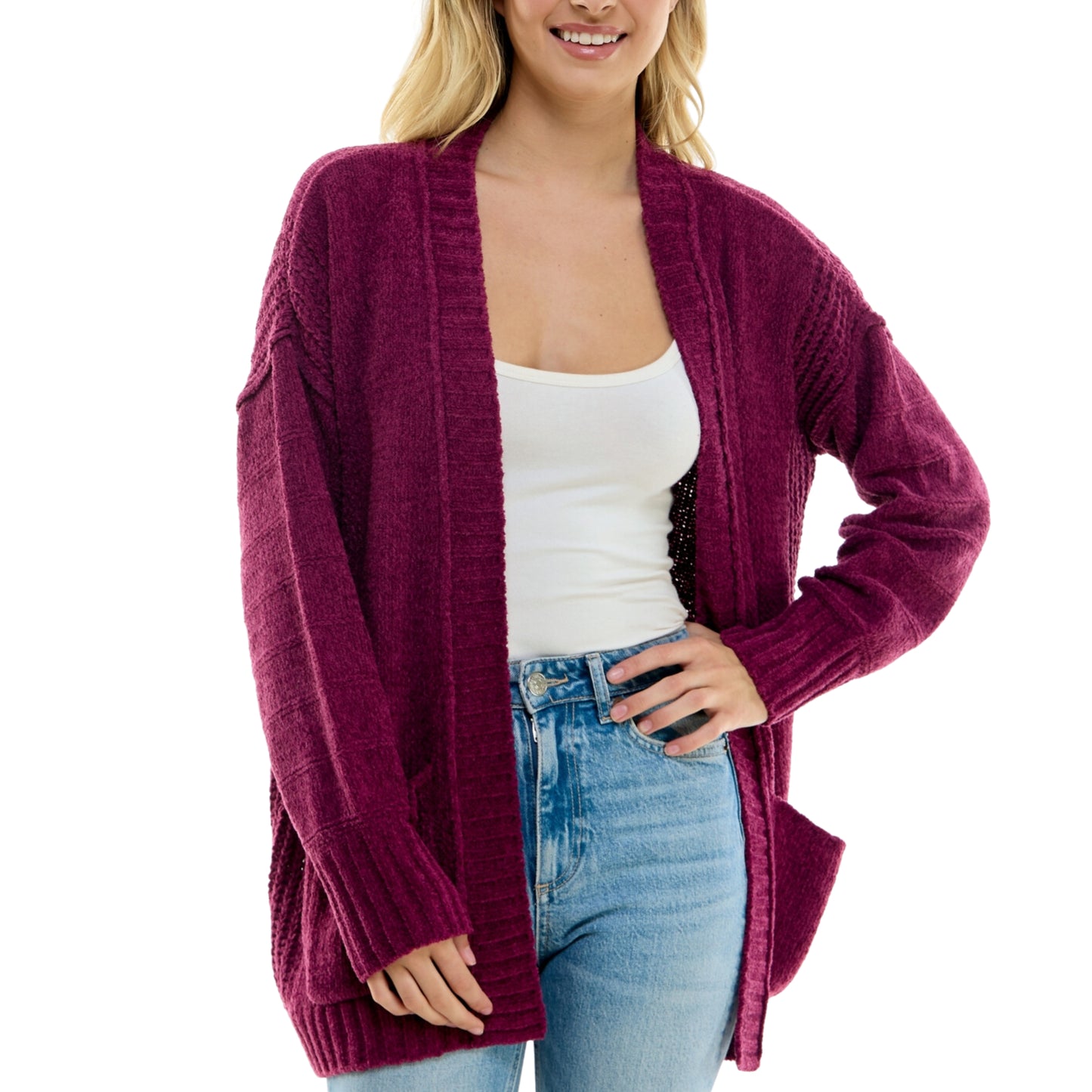 ULTRA FLIRT - Open-Front Patch-Pocket Cardigan