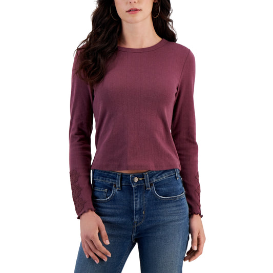 HIPPIE ROSE -  Lace-Trim Long-Sleeve Top