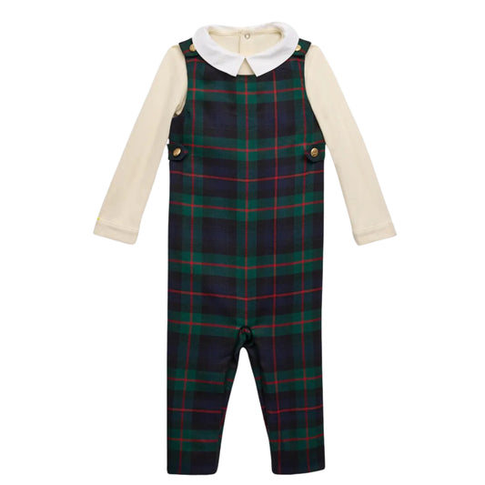 RALPH LAUREN - BABY -  Plaid-Print Wool Overall