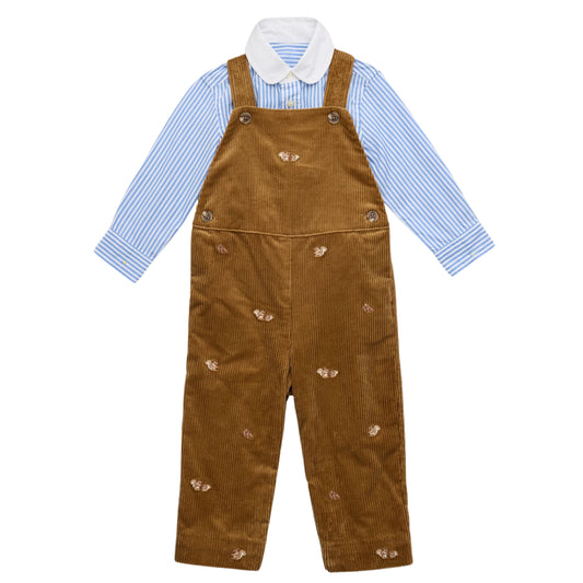 RALPH LAUREN - Striped Shirt & Corduroy Embroidered Overalls Set