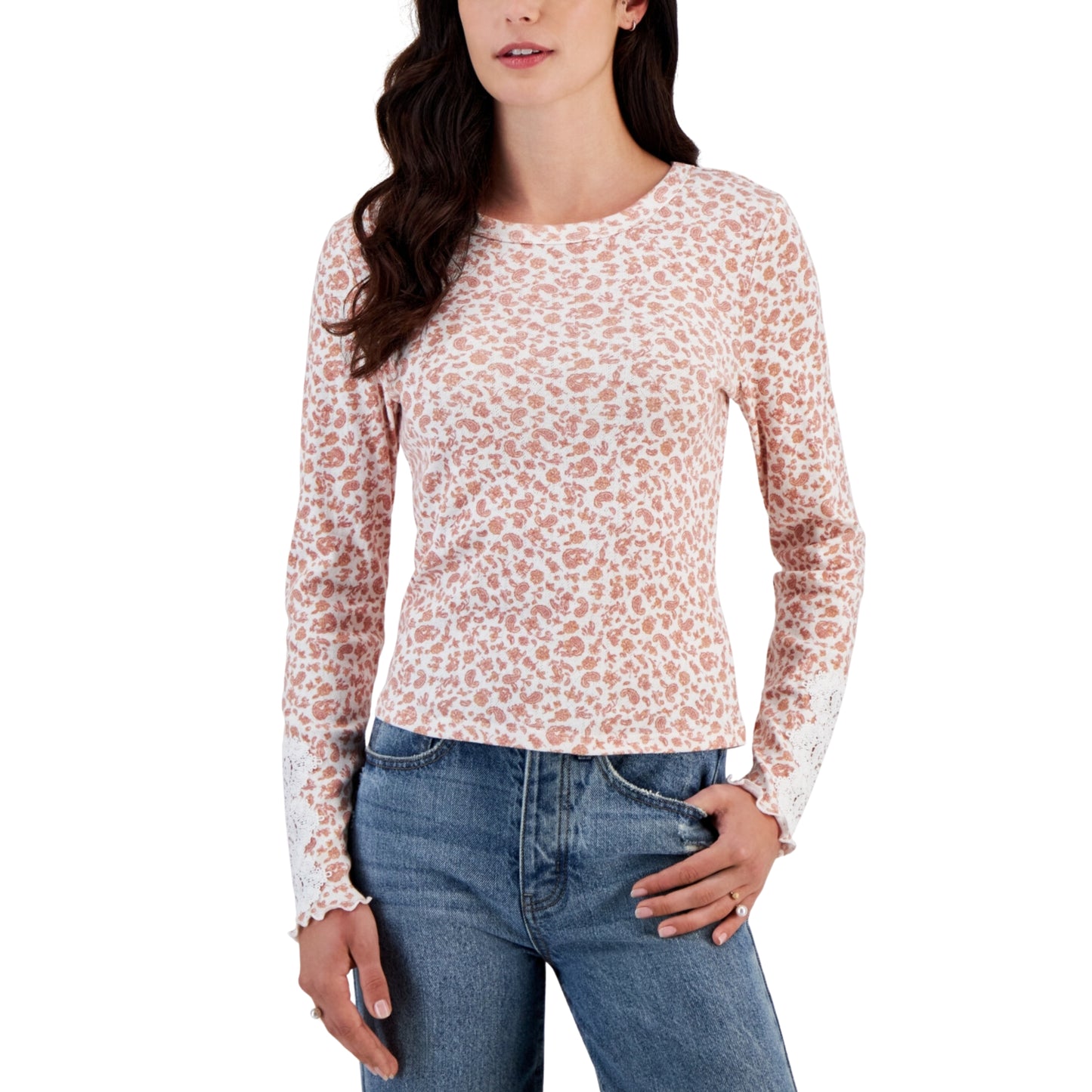 HIPPIE ROSE - Lace-Trim Long-Sleeve Top