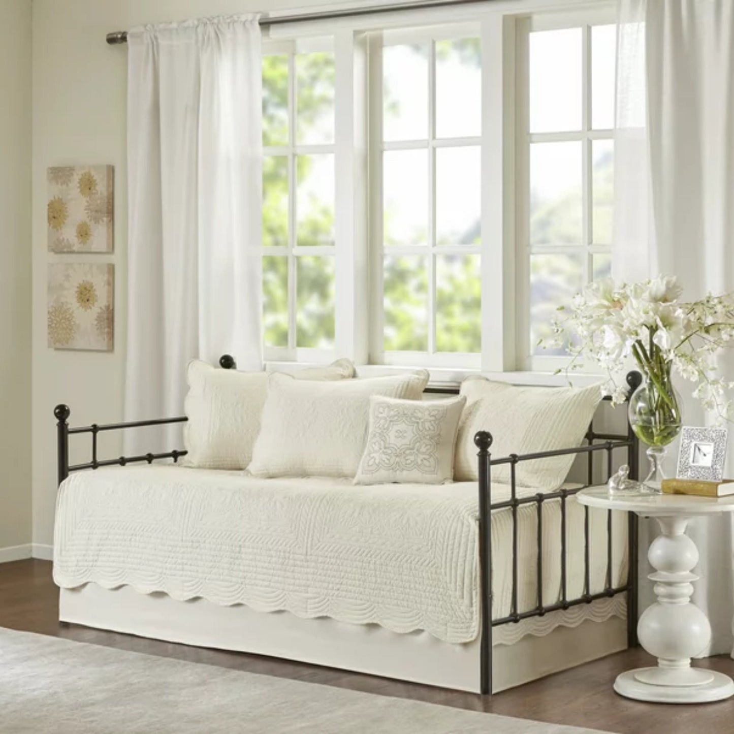 MADISONPARK Comforter/Quilt/Duvet Twin / Off-White MADISONPARK - Quilted Scalloped Edge , 6 Piece Daybed Set