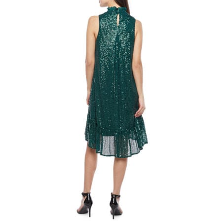 MAIA Womens Dress XXL / Green MAIA - Sleeveless Sequin High Low Shift Dress