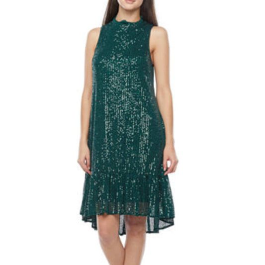 MAIA Womens Dress XXL / Green MAIA - Sleeveless Sequin High Low Shift Dress