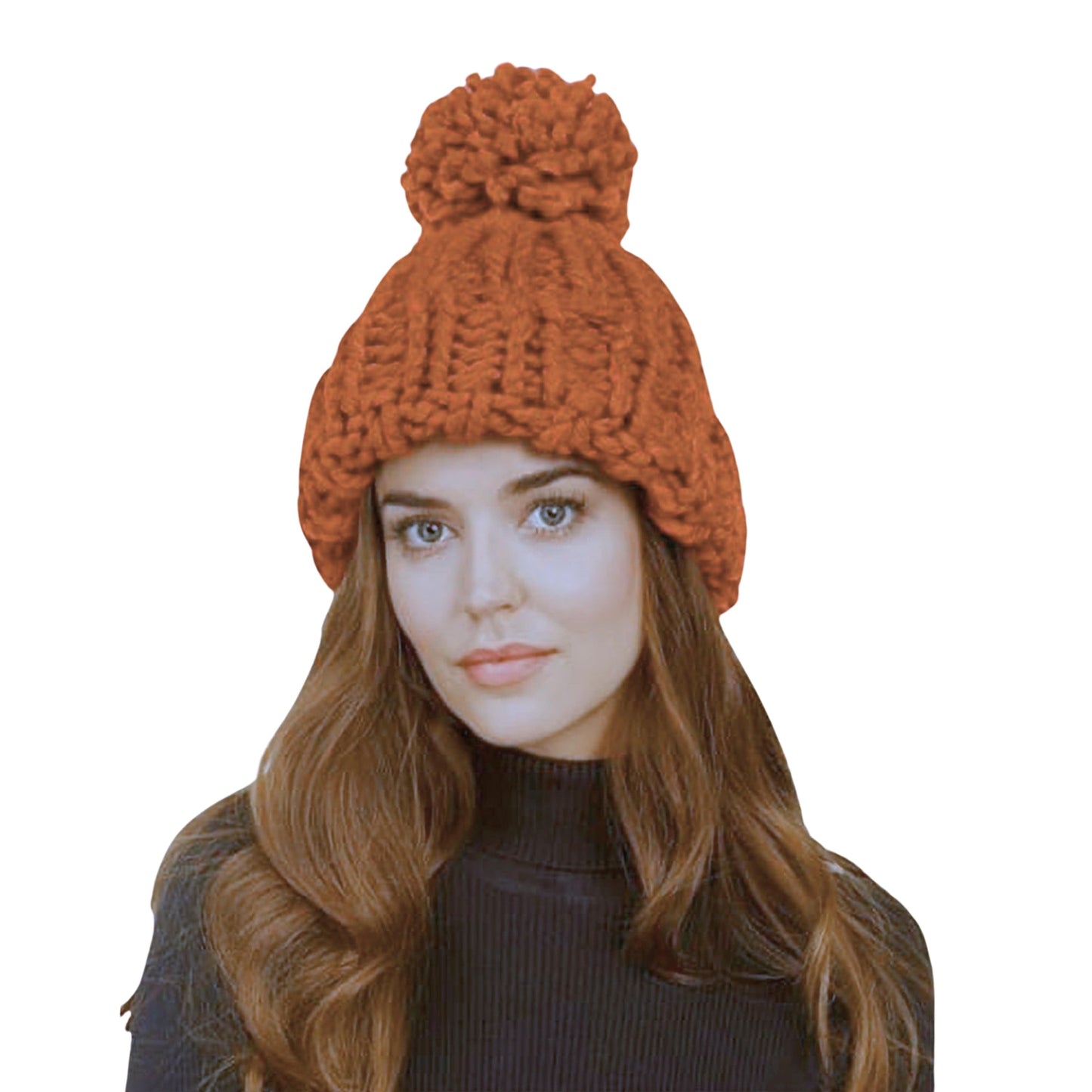 MARCUS ALDER Hats & Headbands Orange MARCUS ALDER - Chunky-Knit with Pom Beanie