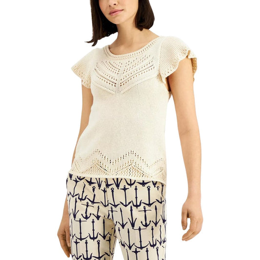 MAX MARA Womens Tops XXL / Beige MAX MARA - Palio-Knit Flutter-Sleeve Top