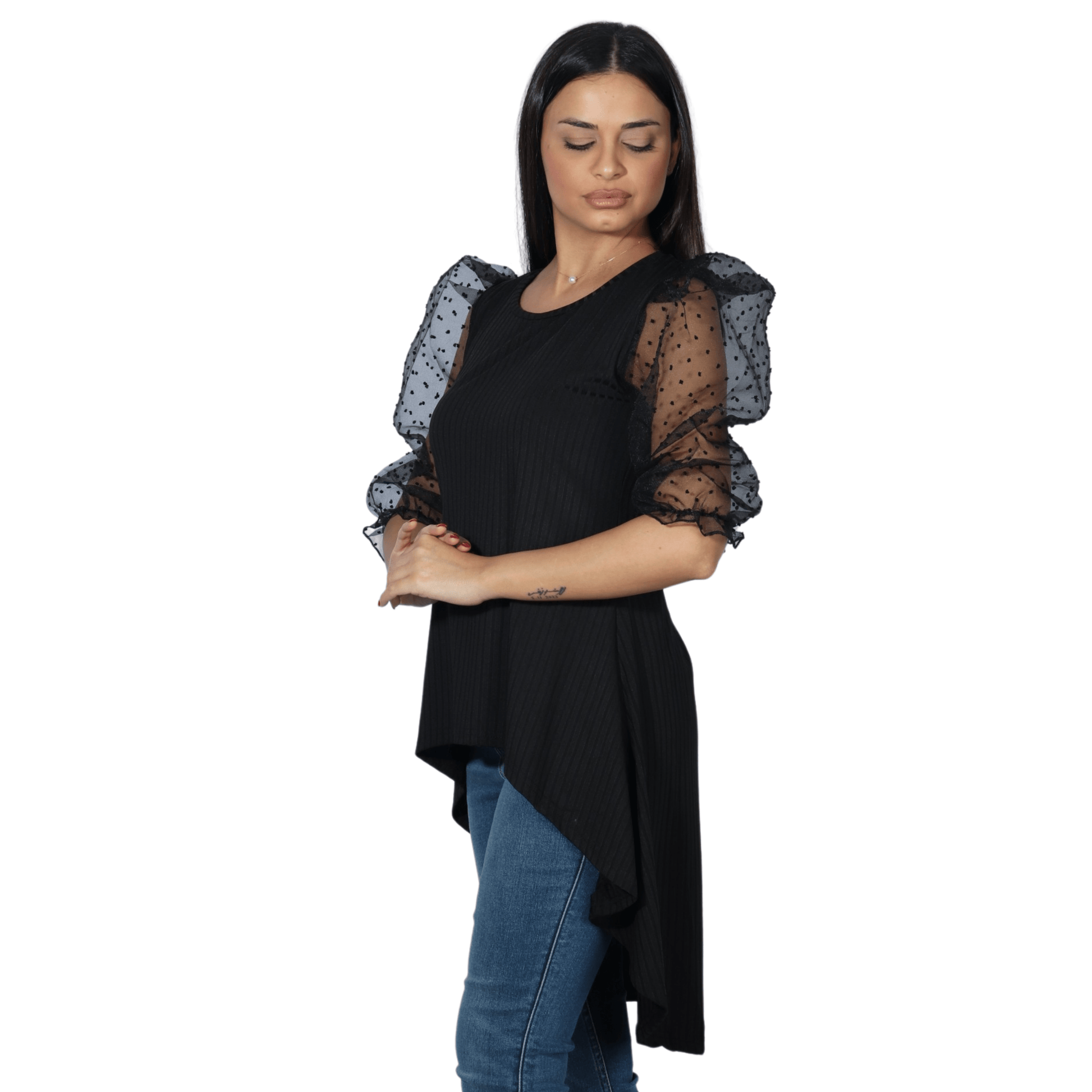 MC LORENE Womens Tops S / Black MC LORENE - Long ribbed blouse