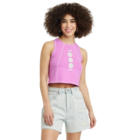 MIGHTY FINE Womens Tops M / Pink MIGHTY FINE -  Celestial Moon Graphic Tank Top
