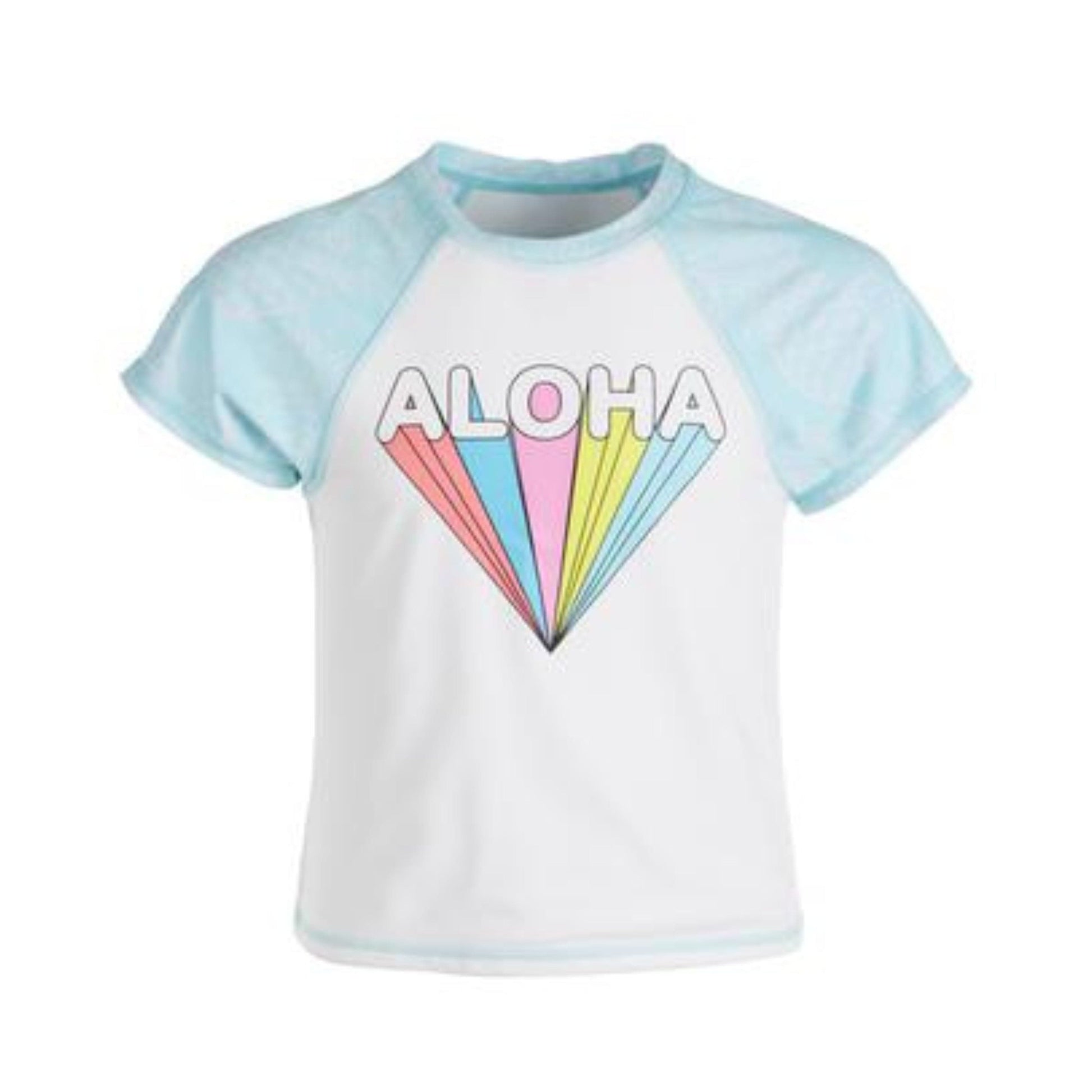 MIKEN MERMAIDS Girls Swimwear M / Multi-Color MIKEN MERMAIDS - Kids -  'Aloha' Retro Rainbow Short-Sleeve Rashguard
