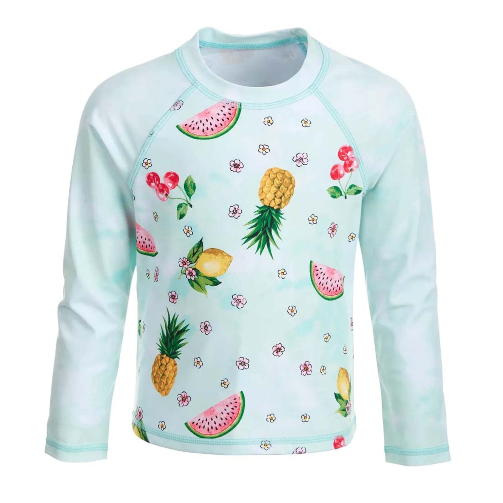 MIKEN MERMAIDS Girls Swimwear 4 Years / Multi-Color MIKEN MERMAIDS - Kids - Aqua & Navy Tropical Fruit Long-Sleeve Rashguard