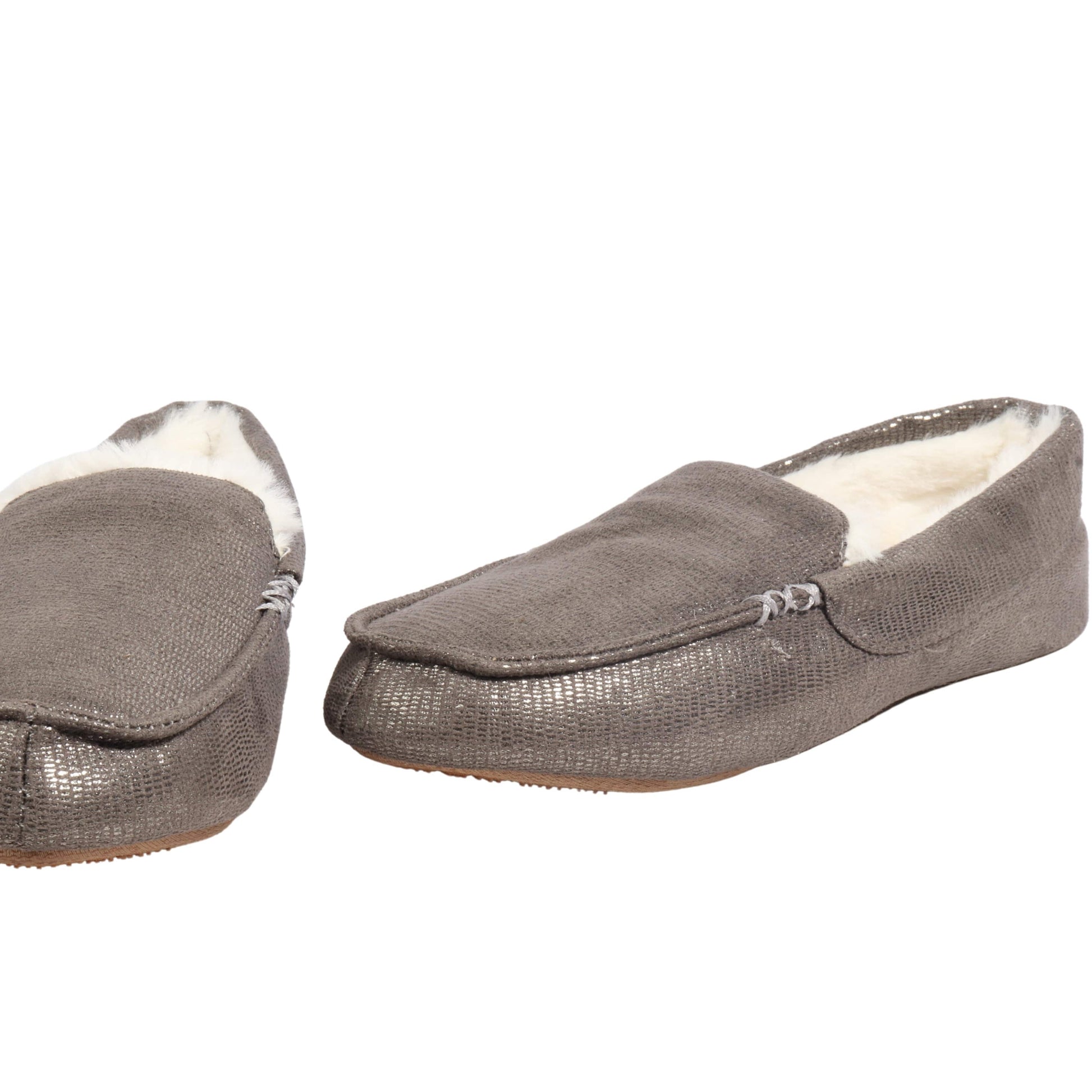 MIXIT Womens Shoes 36-37 / Silver MIXIT - Metallic Pewter Moccasins Faux Fur Lined Slippers