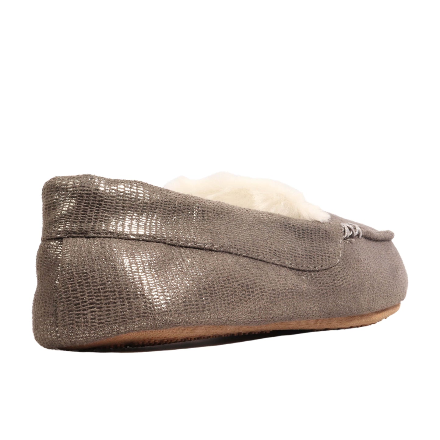 MIXIT Womens Shoes 36-37 / Silver MIXIT - Metallic Pewter Moccasins Faux Fur Lined Slippers