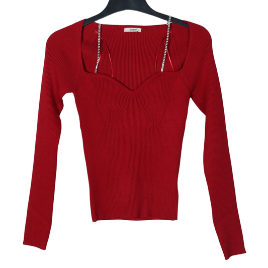 MOEWY Womens Tops S / Red MOEWY - Long sleeve heart neckline blouse