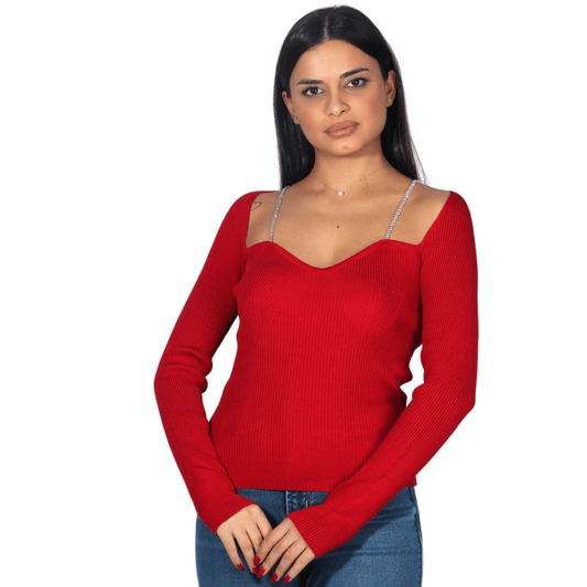 MOEWY Womens Tops S / Red MOEWY - Long sleeve heart neckline blouse