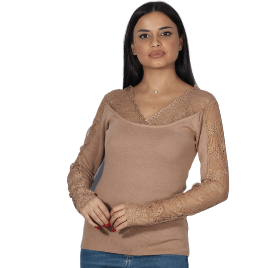 MOEWY Womens Tops S / Beige MOEWY - Off shoulder lace blouse