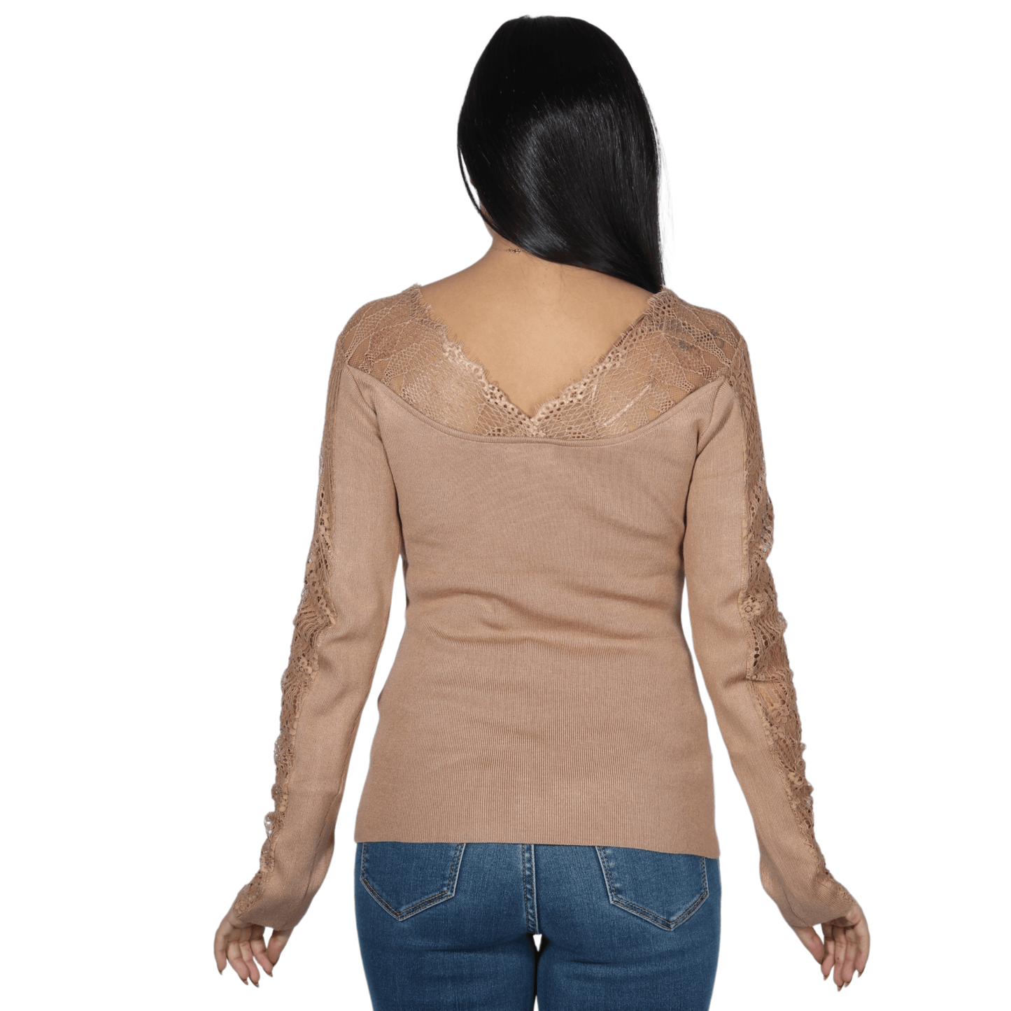 MOEWY Womens Tops S / Beige MOEWY - Off shoulder lace blouse