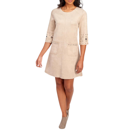 MSK Womens Dress S / Beige MSK - Faux Suede Studded dress