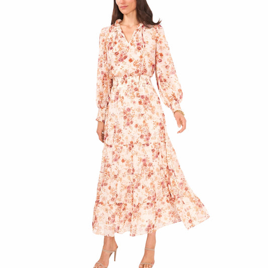 MSK Womens Dress XL / Multi-Color MSK - Floral-Print Balloon-Sleeve Maxi Dress