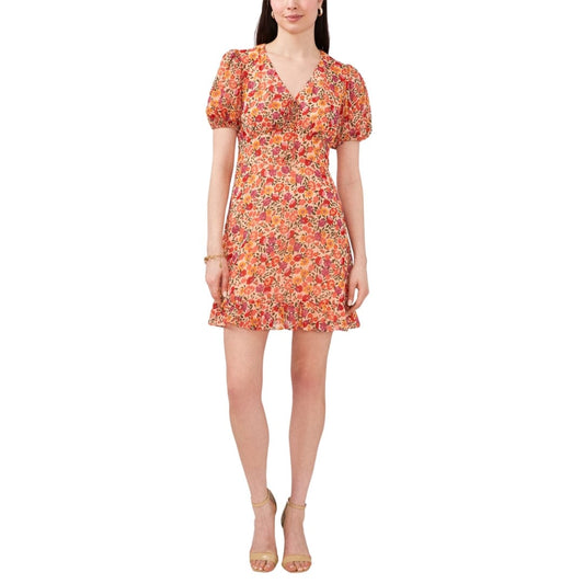 MSK Womens Dress XL / Multi-Color MSK - Floral-Print Puff-Sleeve A-Line Dress