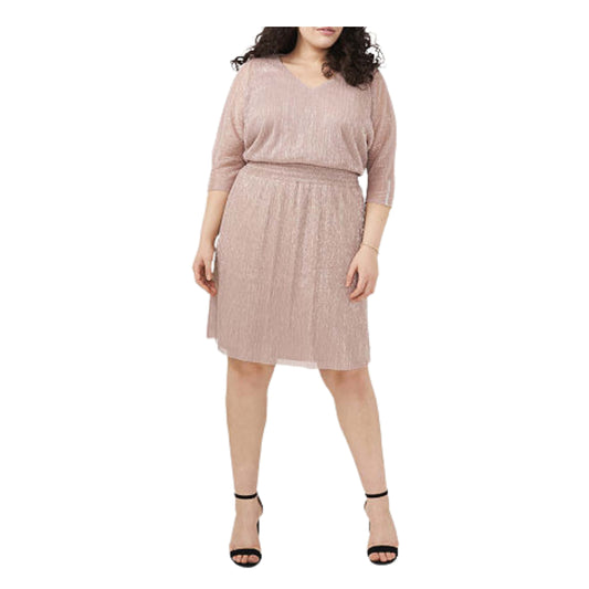 MSK Womens Dress XXL / Pink MSK - Plus 3/4 Split Sleeve Fit + Flare Dress