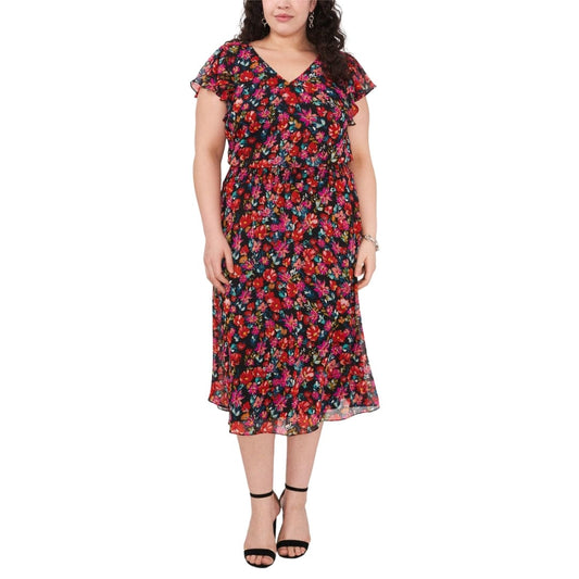MSK Womens Dress XXL / Multi-Color MSK - Smocked Sheer Floral Dress