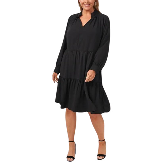 MSK Womens Dress XXXXL / Black MSK - Tiered Knee MIDI Dress