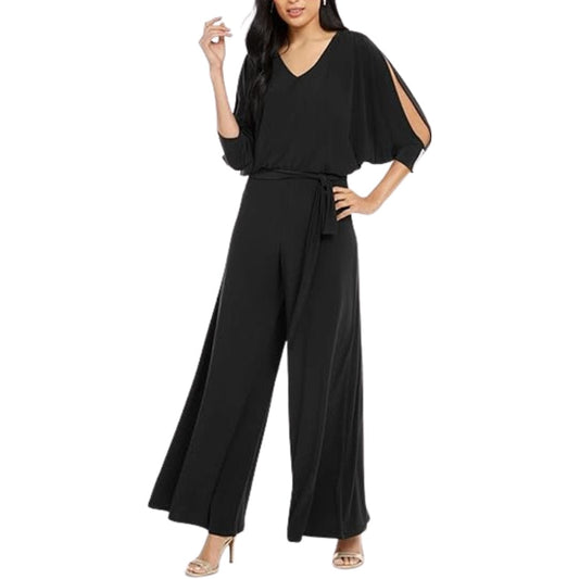 MSK Womens Overall L / Black MSK - Embellished Split-Sleeve Jumpsuit