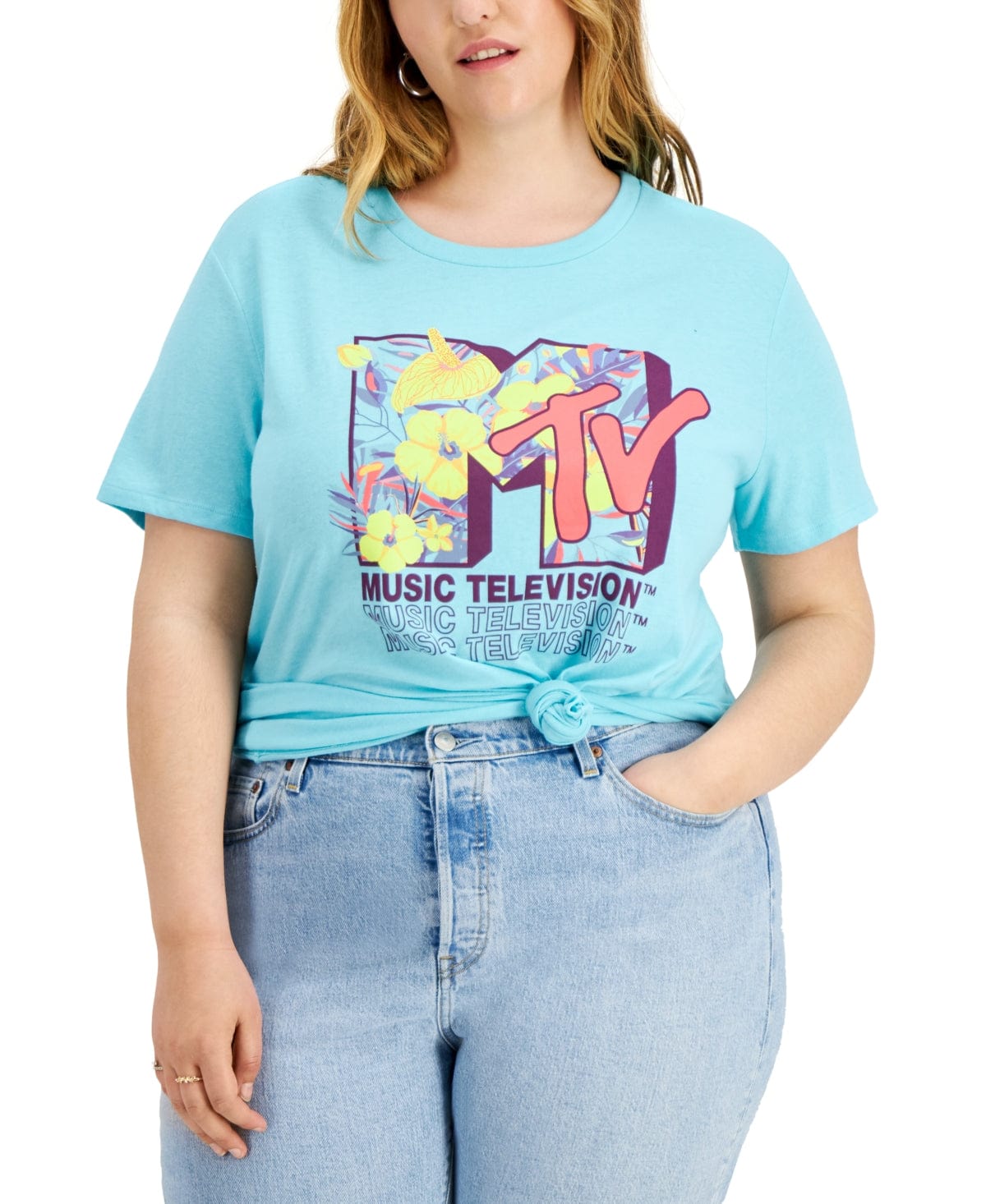 MTV Womens Tops MTV -  Neon Floral Graphic T-Shirt