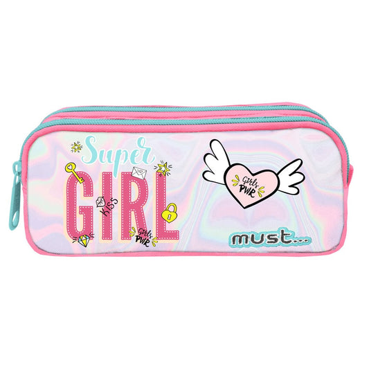 MUST Stationery Multi-Color MUST - Pencil Case Energy 2 Zippers Super Girl
