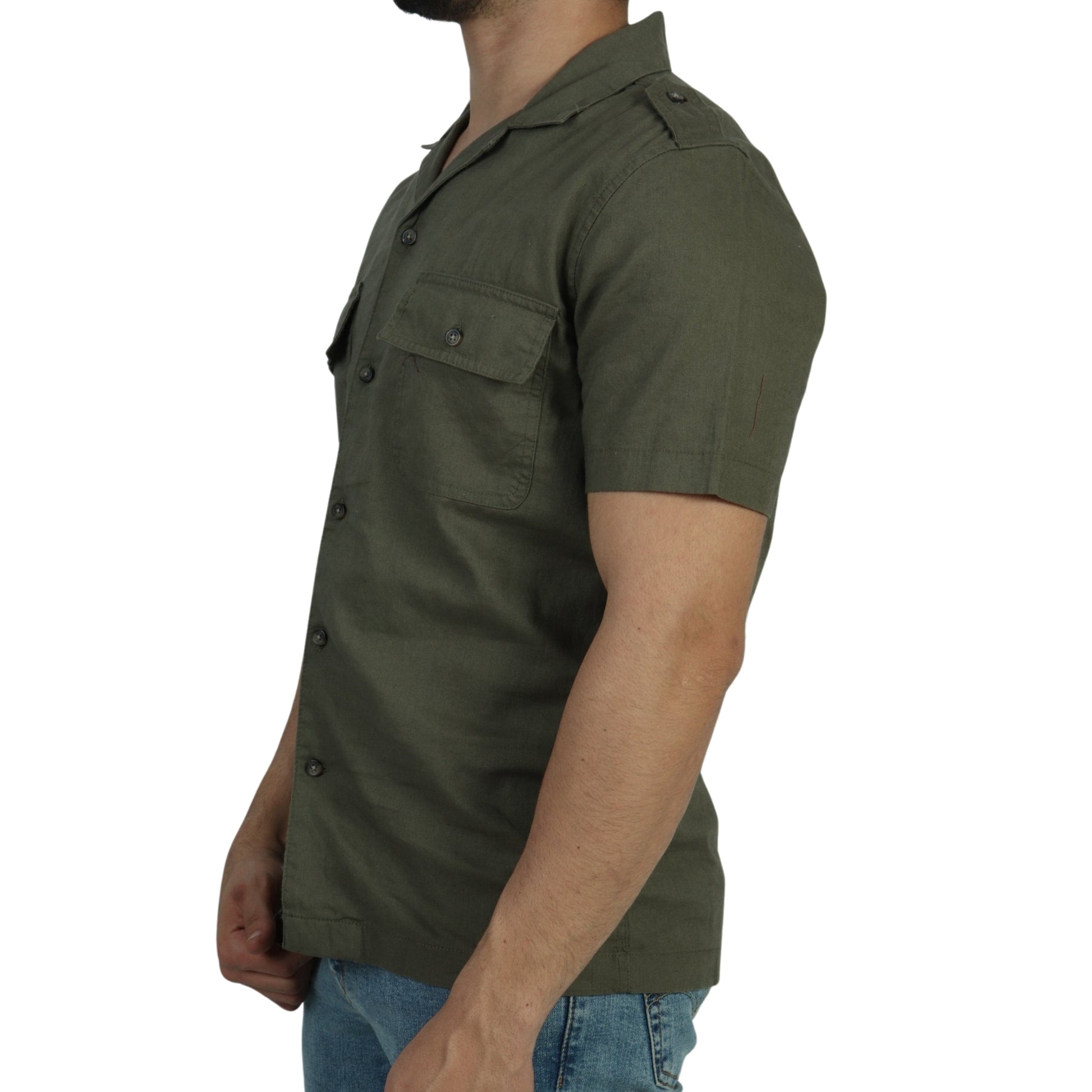 MUTUAL WEAVE Mens Tops L / Green MUTUAL WEAVE - T-shirt Buttons Front