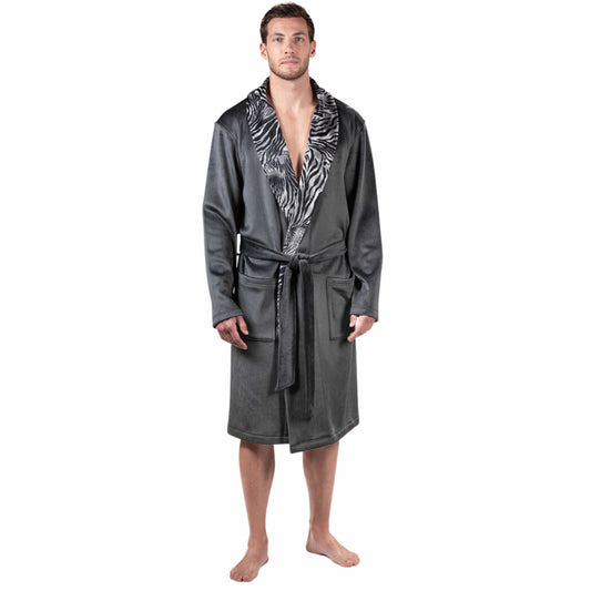 NATORI Mens Pajamas L / Grey NATORI - Men's Kasem Print Shawl-Collar Velour Robe