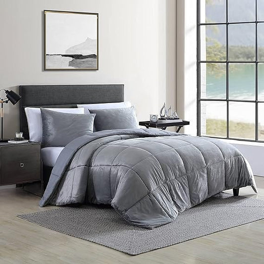 NAUTICA Comforter/Quilt/Duvet King / Grey NAUTICA - Micromink Reversible Bedding with Matching Shams